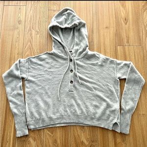 Free People Womens Large Grey Hooded Pullover Sweater with Buttons